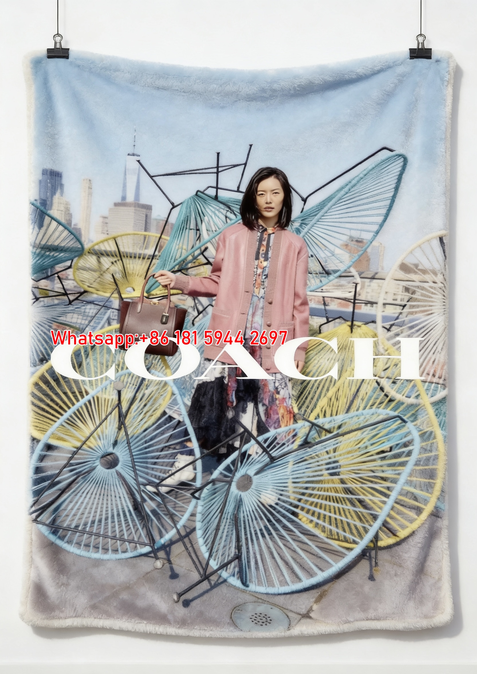 Coach Liu Wen Print Flannel Throw Blanket for Sofa & Wall Decor C102